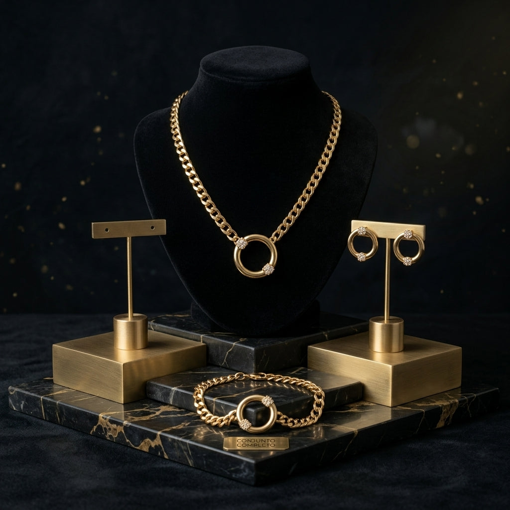 Conjunto de Joyería Elegante para Mujer – Cadena, Pulsera y Aretes