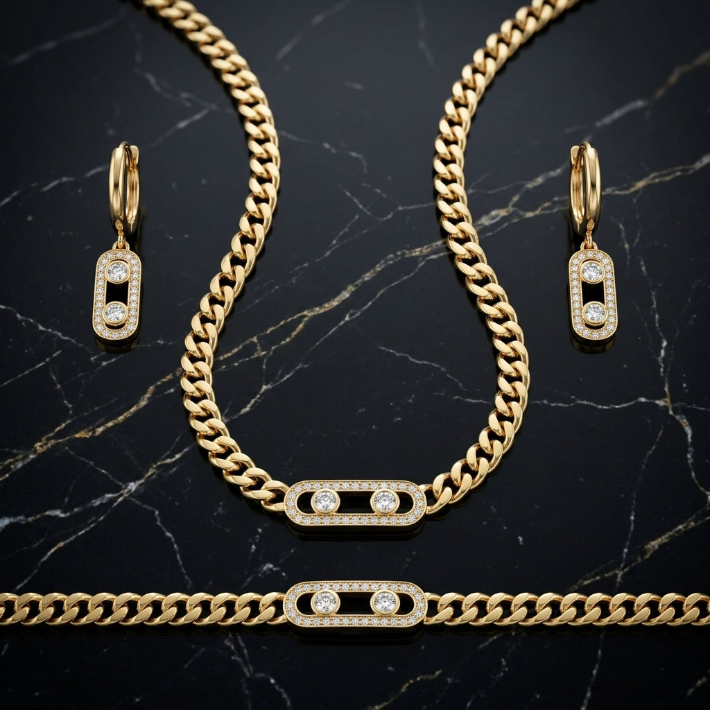 Conjunto de Joyería Elegante para Mujer – Cadena, Pulsera y Aretes