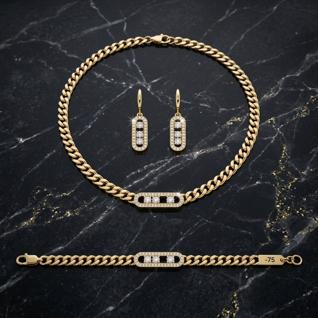 Conjunto de Joyería Elegante para Mujer – Cadena, Pulsera y Aretes