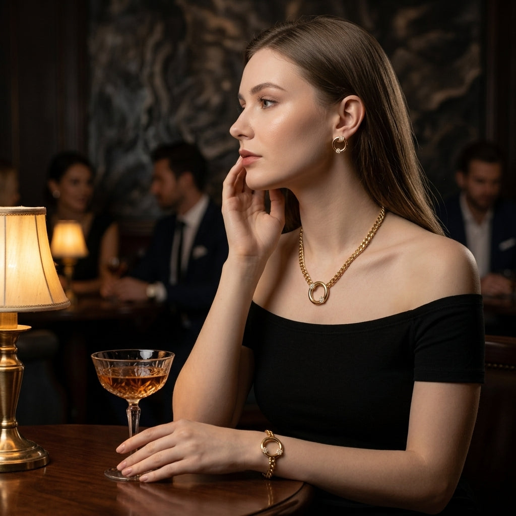 Conjunto de Joyería Elegante para Mujer – Cadena, Pulsera y Aretes