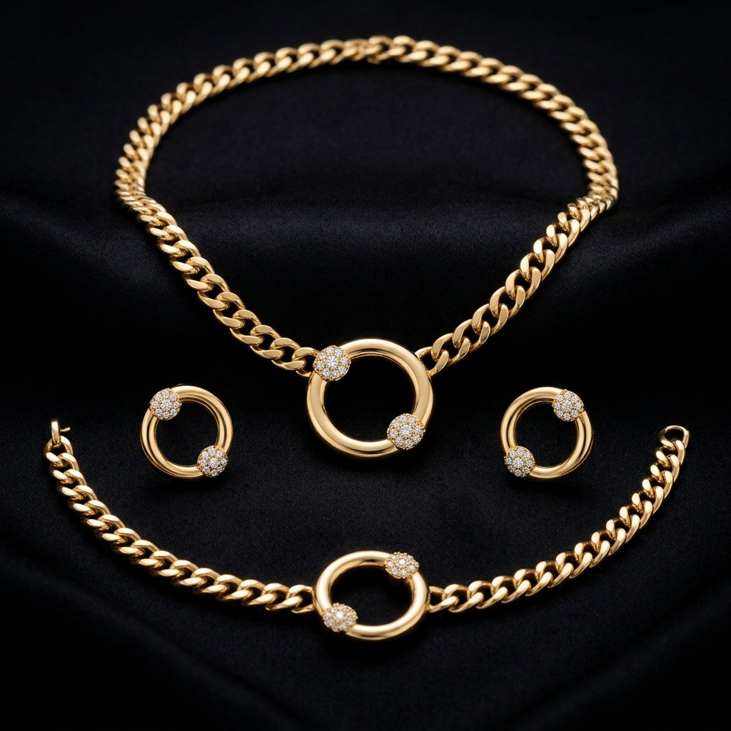 Conjunto de Joyería Elegante para Mujer – Cadena, Pulsera y Aretes