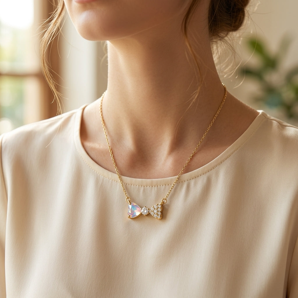Collar Moño pequeño bañado en oro de 14 Kilates