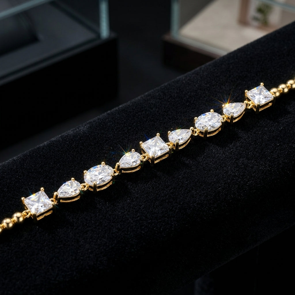Pulsera Diamantes bañada en oro de 14 Kilates