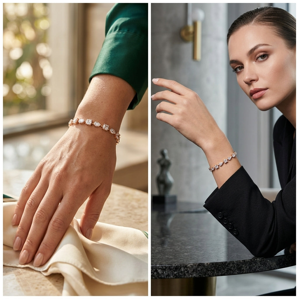 Pulsera Diamantes bañada en oro de 14 Kilates