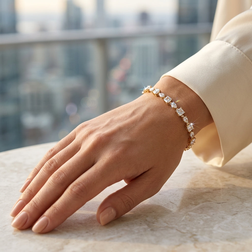 Pulsera Diamantes bañada en oro de 14 Kilates